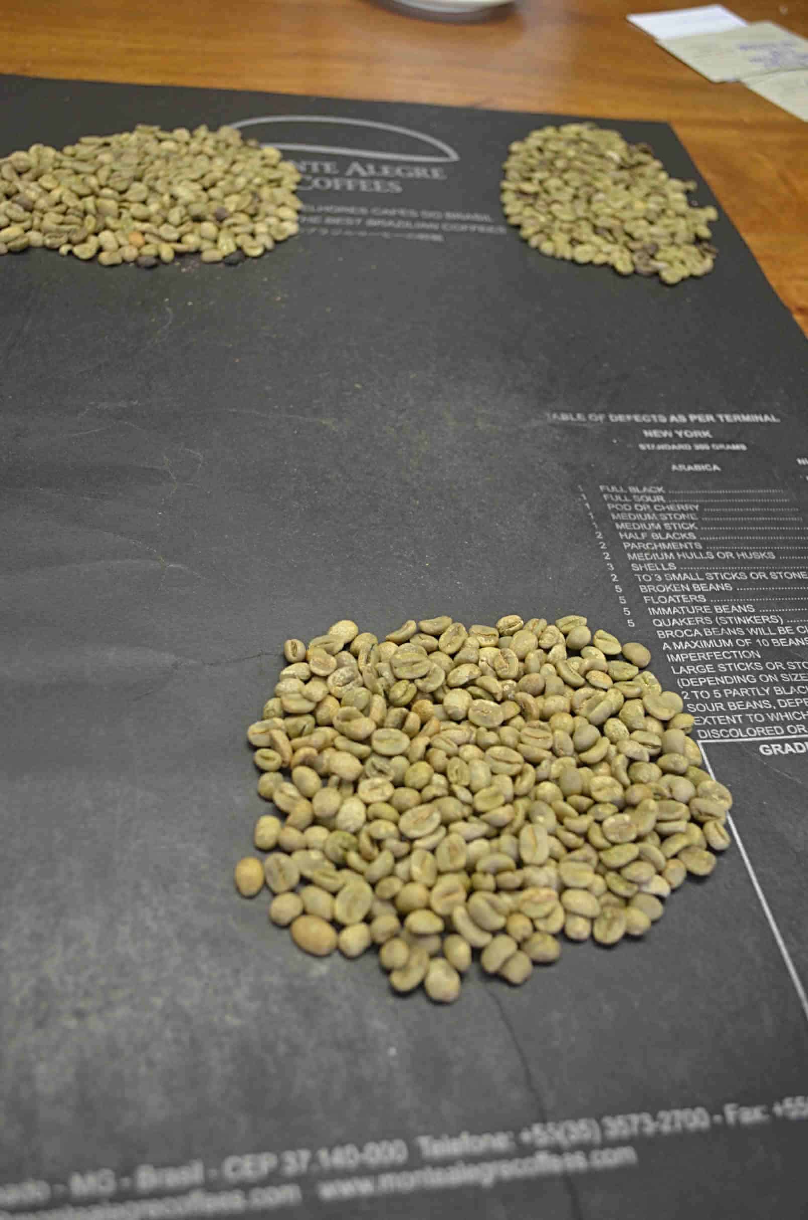 Grading w Brazylii -W siedzibie brazylijskiej firmy Monte Alegre kawa poddawana jest gradingowi. Grading jest procedurą klasyfikowania kawy w celu ustalenia jej typu, a co za tym idzie ceny, oraz stwierdzenia, czy nadaje się na eksport, czy tez należy sprzedać ją na rynku zenętrznym. Polega na oddzieleniu i posortowaniu ziaren z defektami od tych pozbawionych wad. W Brazylii powszechnie stosownae są specjalne czarne maty do gradingu, które ułatwiają rozpoznawanie defektów.